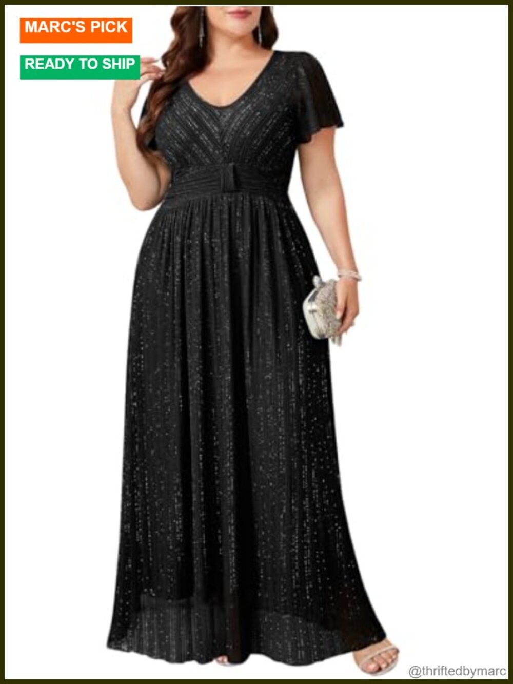 Sparkly Lace Maxi Formal Dress Plus Size V-Neck